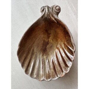 Vintage Italian Ceramiche Partenopee Shell Bowl Brown Drop Glaze Mid Century